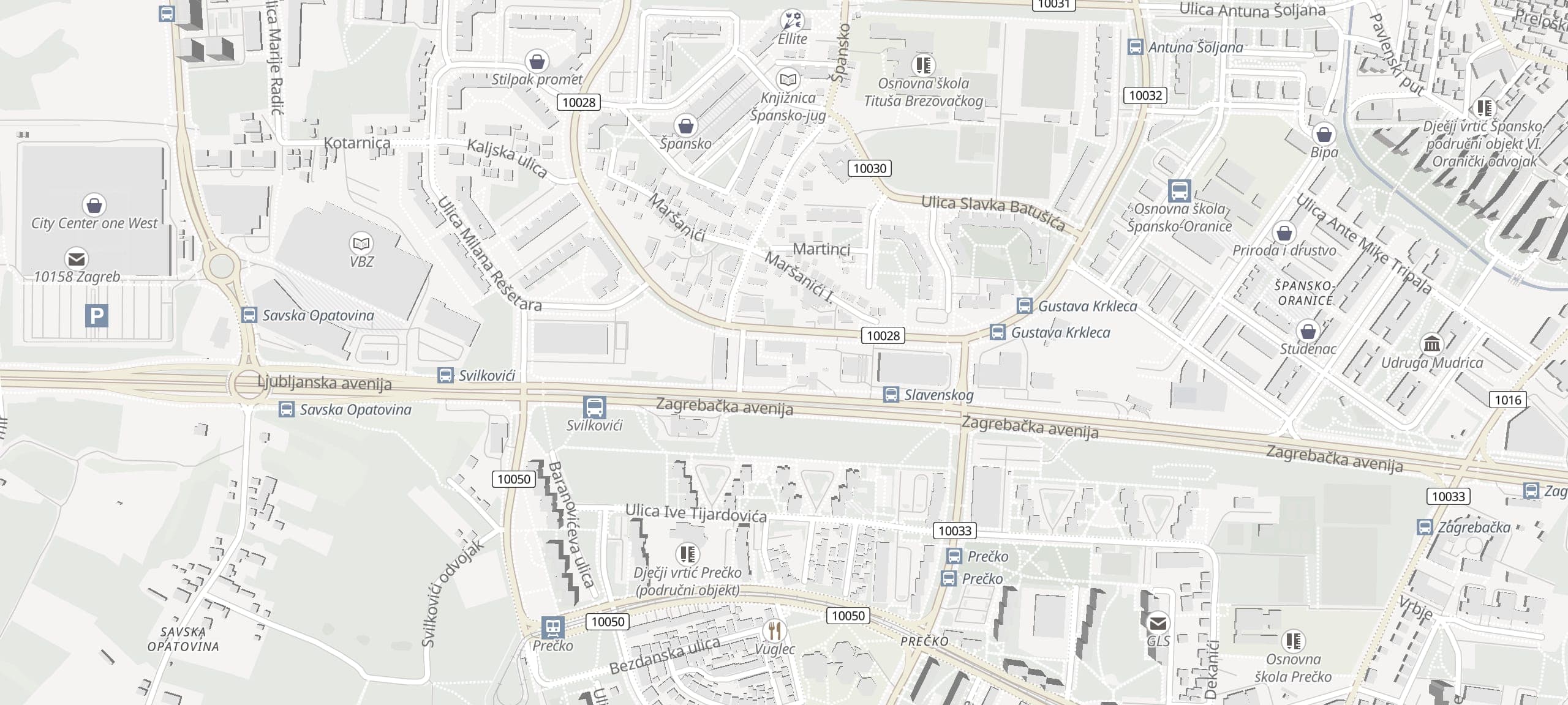 Karta okolice ureda na Zagrebačkoj aveniji 104C u Zagrebu